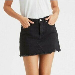 Black Denim Mini Skirt With Button Front & Pockets size 25